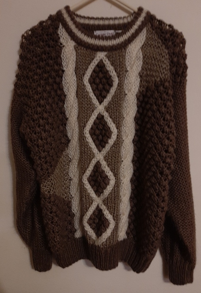 Career Club Bulky Brown & Cream Sweater Sz Medium